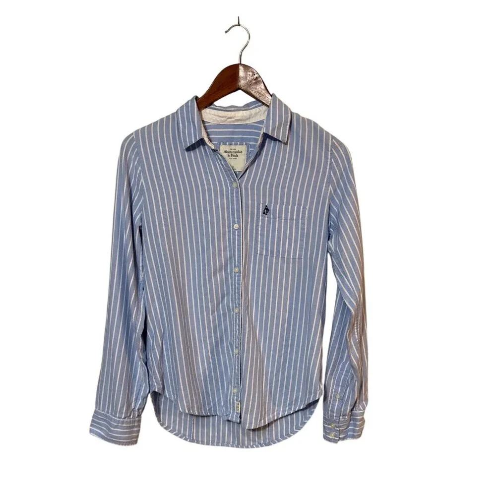 Y2K Abercrombie & Finch Classic Blue White Stripe Button Up Fitted Small - Picture 1 of 8